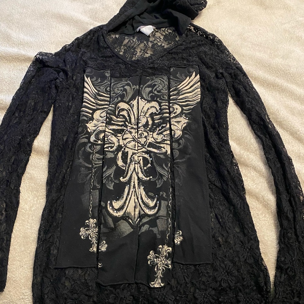 Women’s Black Long Sleeve Top Shirt Blouse Size XL With Beads